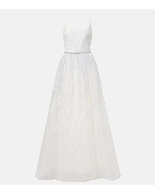 Elie Saab White Embroidered Tulle Gown