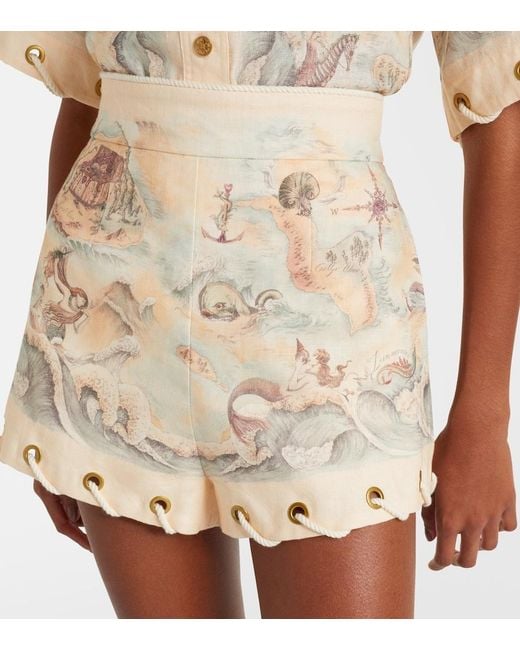 Zimmermann Natural Printed Linen Shorts