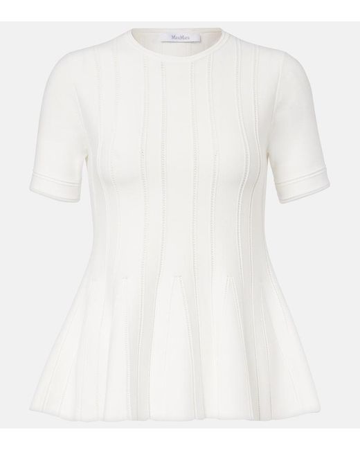 Max Mara White Epoche Peplum Open-Knit Top