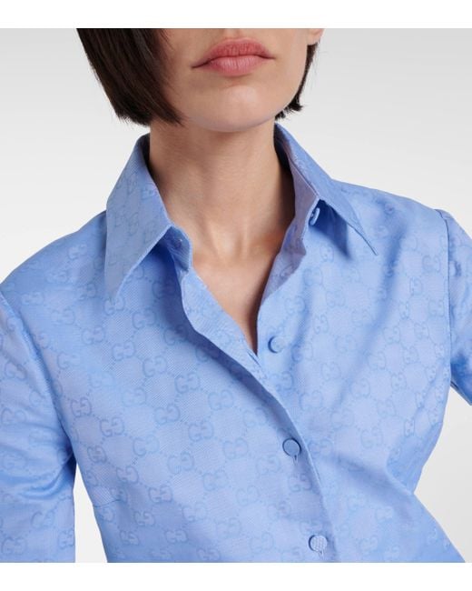 Gucci Blue Gg Supreme Oxford Cotton Shirt