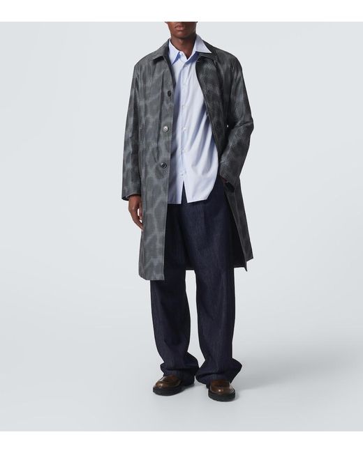 Dries Van Noten Gray Leopard-Print Checked Car Coat for men