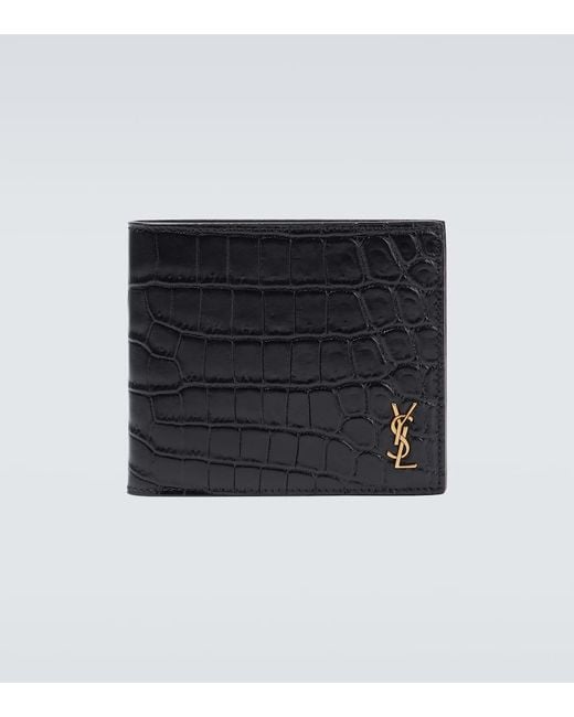 Saint Laurent Brieftassche Aus Leder Mit Krokoprägung in Black für Herren