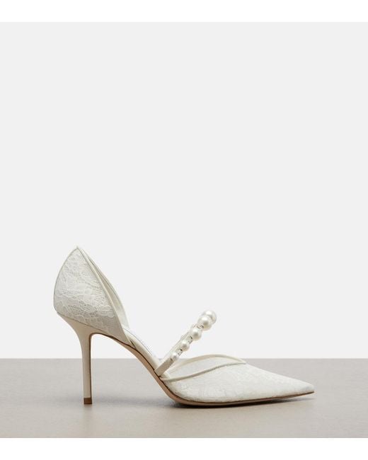 Jimmy Choo White Aurelie Faux Pearl-Embellished Satin Pumps