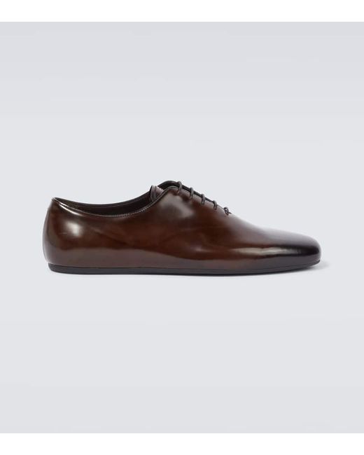 Prada Men's Brown Brushed Leather Oxford Shoes
