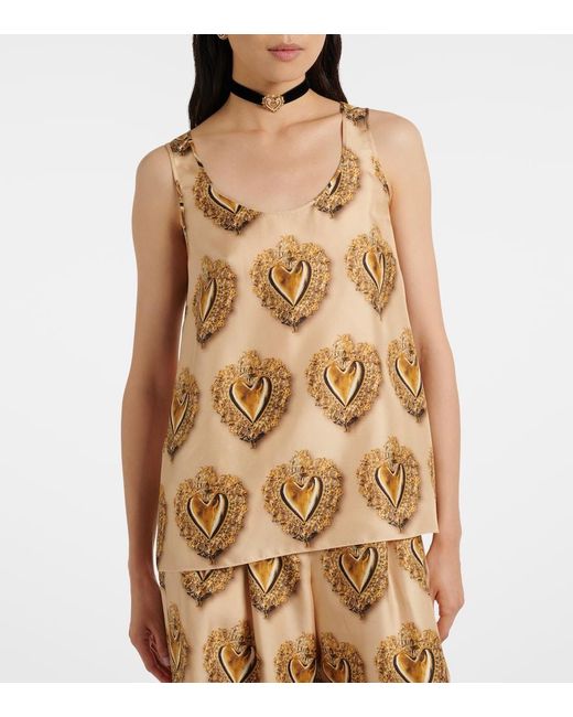 Dolce & Gabbana Natural Printed Silk Satin Top