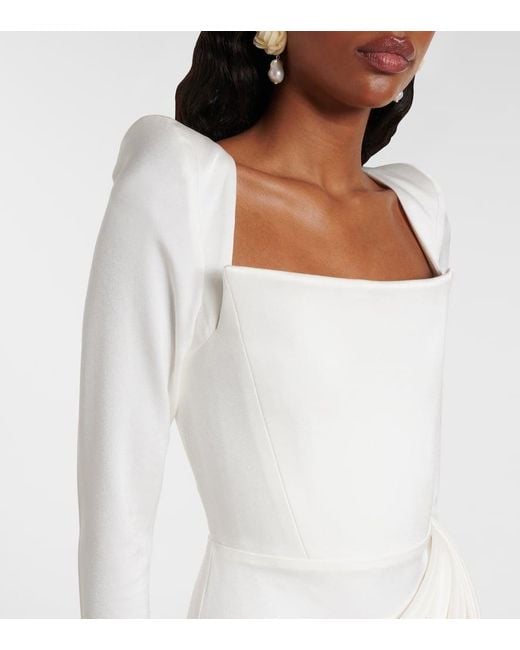 Alex Perry White Bridal Draped Crepe Satin Bustier Gown