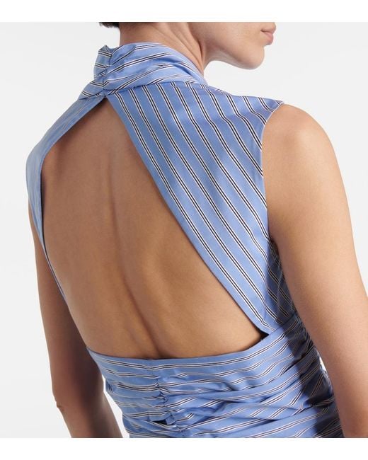 Patou Blue Striped Gathered Cotton Poplin Minidress
