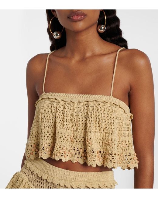 Isabel Marant Natural Oraviel Beaded Crochet Crop Top