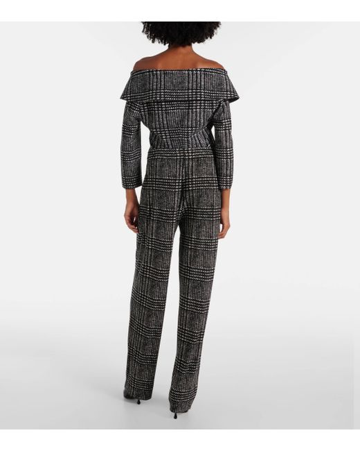 Norma Kamali Gray Pleated Plaid Wide-leg Pants