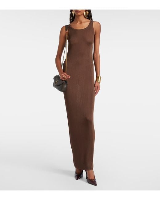 Saint Laurent Brown Ribbed-Knit Maxi Dress