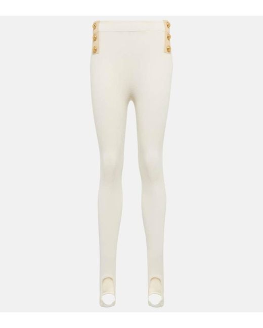 Leggings A Vita Alta Con Staffe di Balmain in Natural