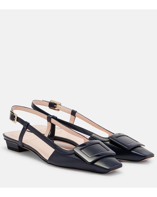 Roger Vivier Blue Belle Vivier 25 Leather Slingback Flats