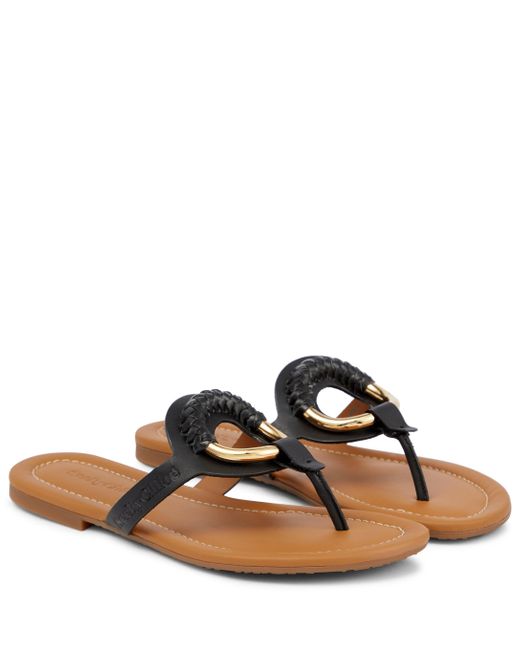 See By Chloé Hana Leather-trimmed Thong Sandals in Black | Lyst Australia