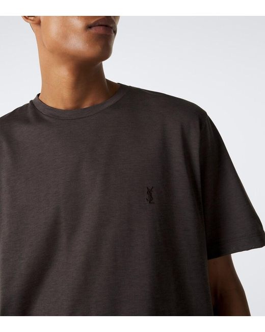 Saint Laurent Black Cassandre Silk And Cotton T-Shirt for men