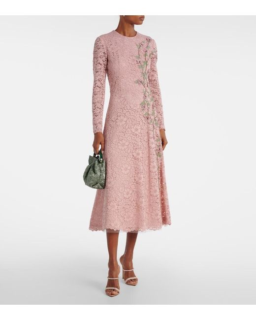 costarellos lace midi dress Marlena embroidered lace midi dress in pink - Costarellos