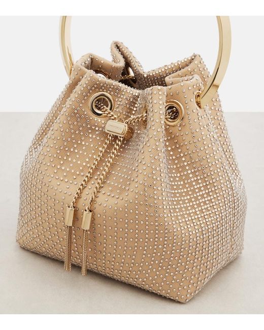 Jimmy Choo Natural Bon Bon Small Embellished Satin Bucket Bag