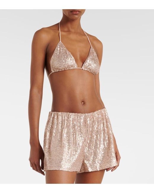 Shorts Boyfriend Elephant Con Paillettes di Norma Kamali in Natural