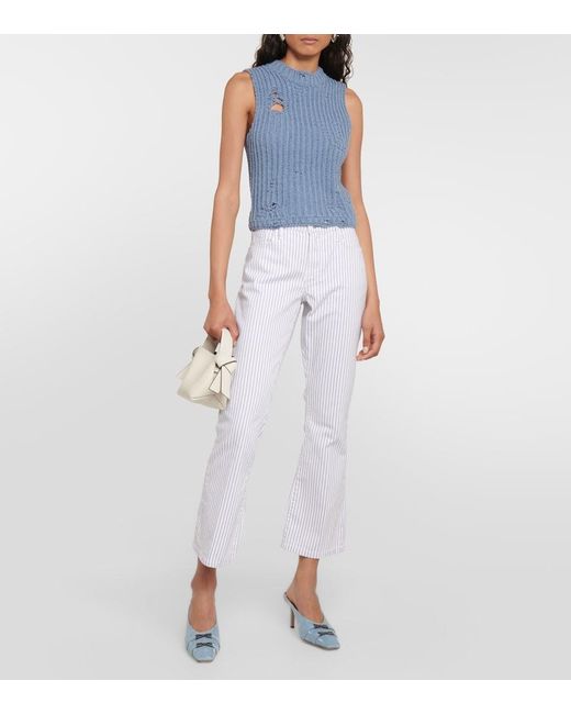 FRAME Blue Le Crop Mini Striped Mid-Rise Bootcut Jeans