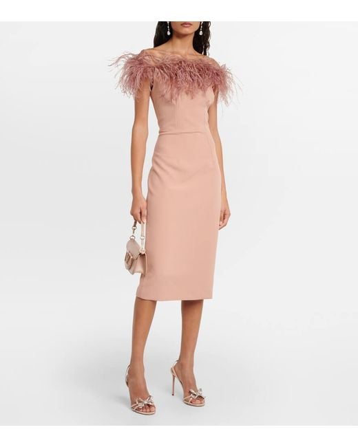 Safiyaa Pink Midikleid Mit Federn