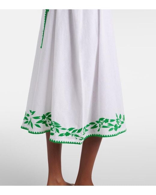 Juliet Dunn White Embroidered Cotton And Linen Midi Dress