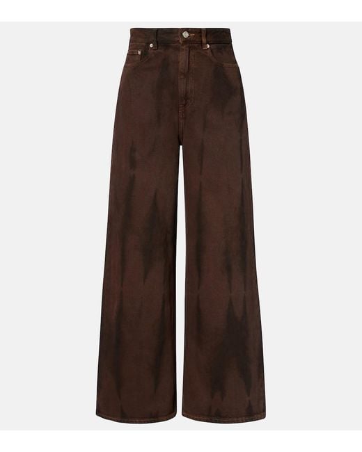 Ganni Brown High-Rise Wide-Leg Jeans