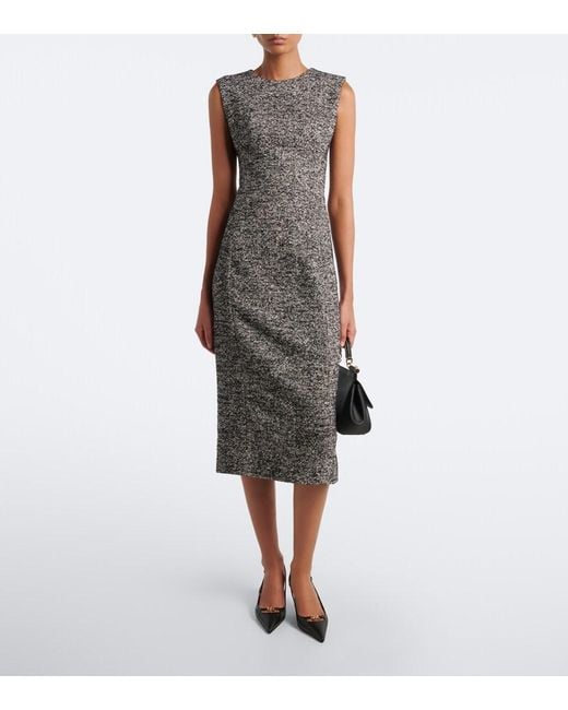 Dolce & Gabbana Gray Wool And Silk-Blend Tweed Midi Dress