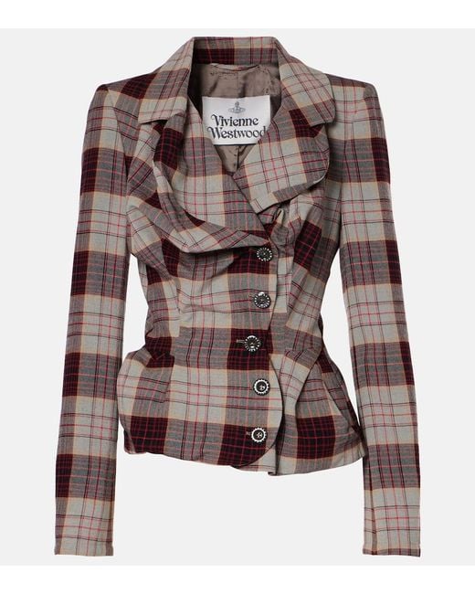 Vivienne Westwood Brown Drunken Tailored Jacket Viscose / Wool Red-check 38 Women