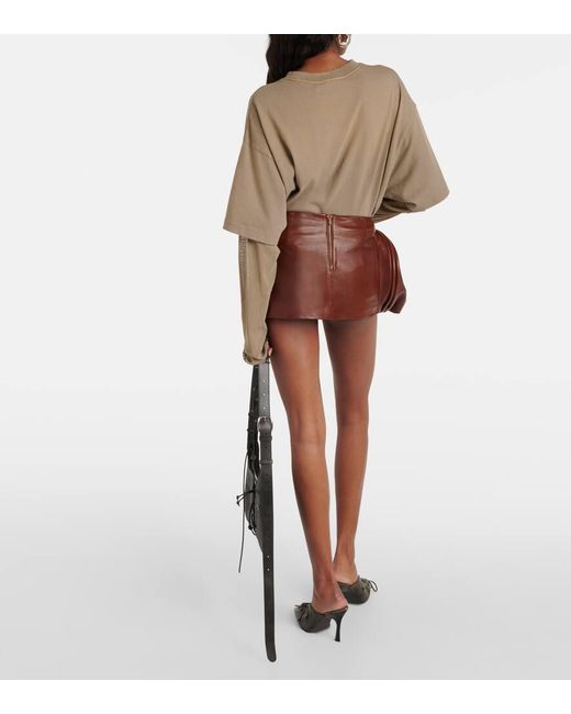Minifalda de piel de tiro bajo Acne de color Brown