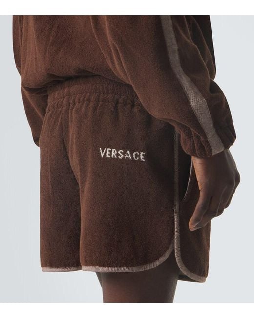 Versace Brown Logo Cotton Terry Shorts for men