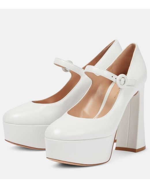 Gianvito Rossi Mary Jane Leather Pumps in White | Lyst