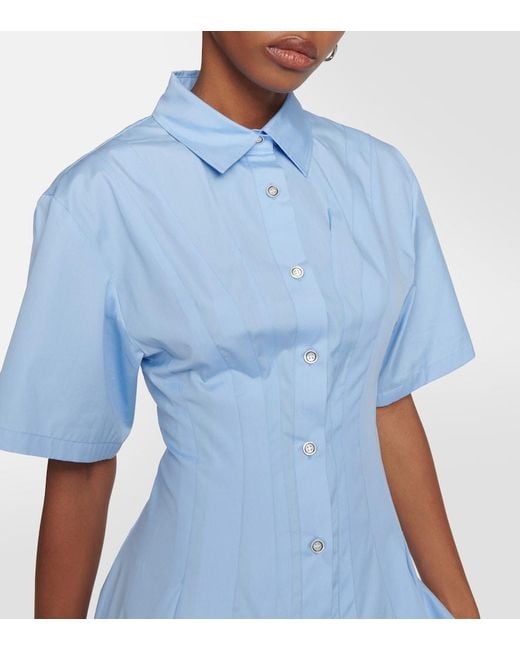 Marni Blue Pleated Cotton-poplin Mini Shirt Dress