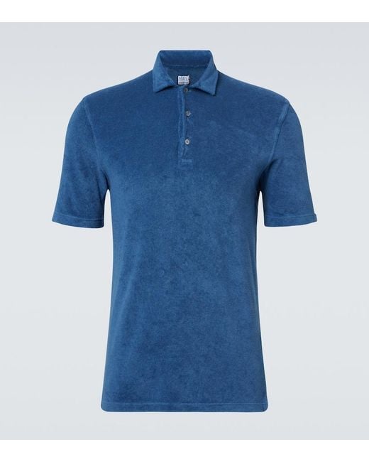 Fedeli Blue Mondial Cotton Terry Polo Shirt for men