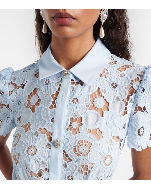 Self-Portrait Blue Belted Lace Shirt Dress