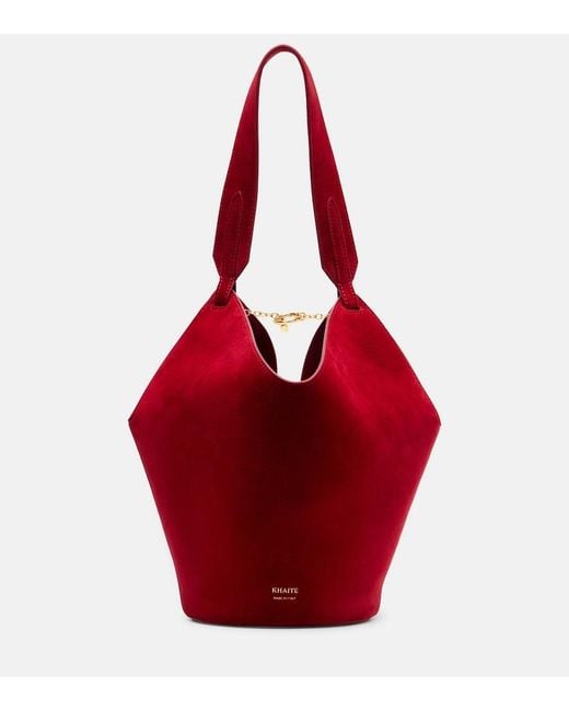 Khaite Red Lotus Mini Suede Tote Bag