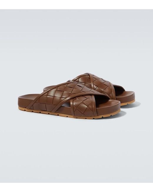 Bottega Veneta Brown Tarik Intrecciato Leather Sandals for men