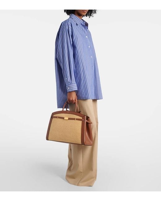 DeMellier London Natural New York Leather-Trimmed Raffia Tote Bag