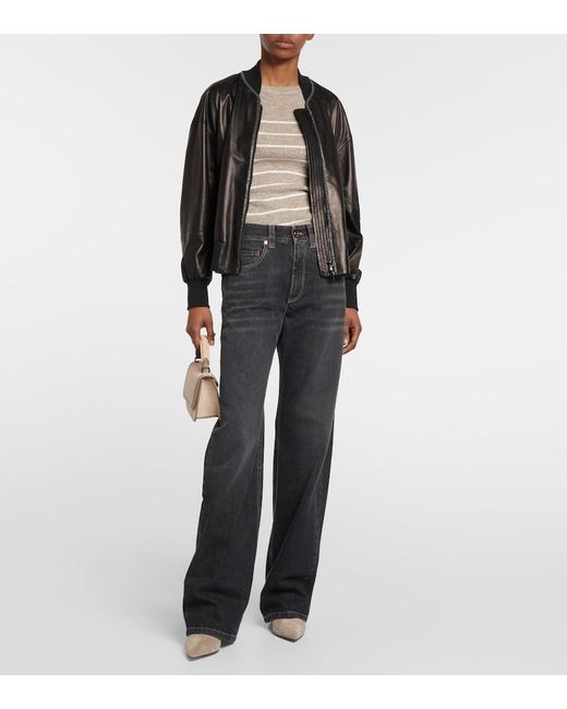Brunello Cucinelli Blue Embellished Wide-Leg Jeans