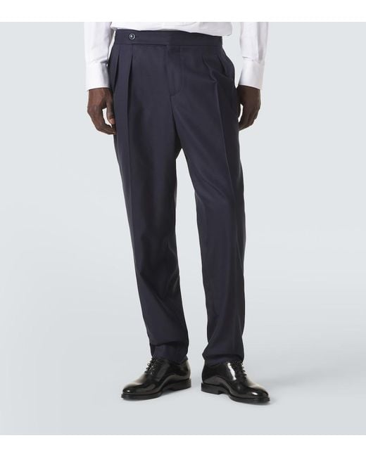 Brunello Cucinelli Blue Wool And Silk Straight Pants for men