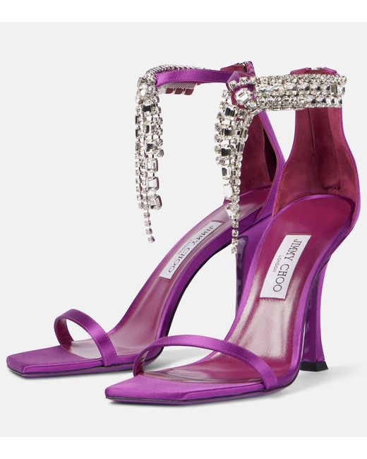 Jimmy Choo Purple Sandalen Verity 100 Aus Satin Mit Kristallen