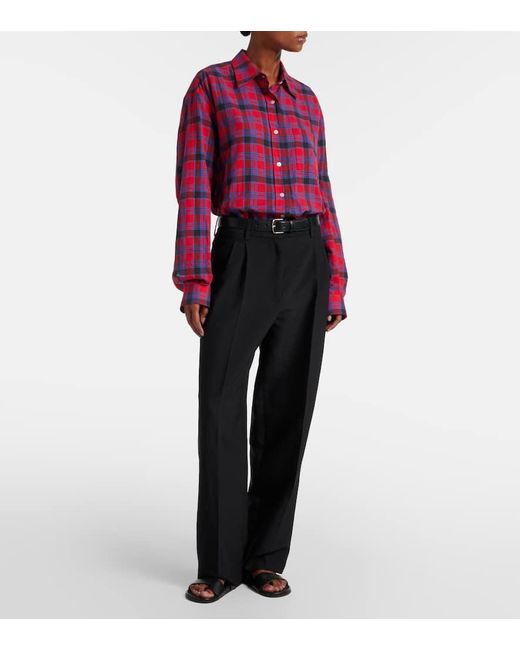 Pantalones Anchos Lilas De Mezcla De Lana Y Lino The Row de color Black