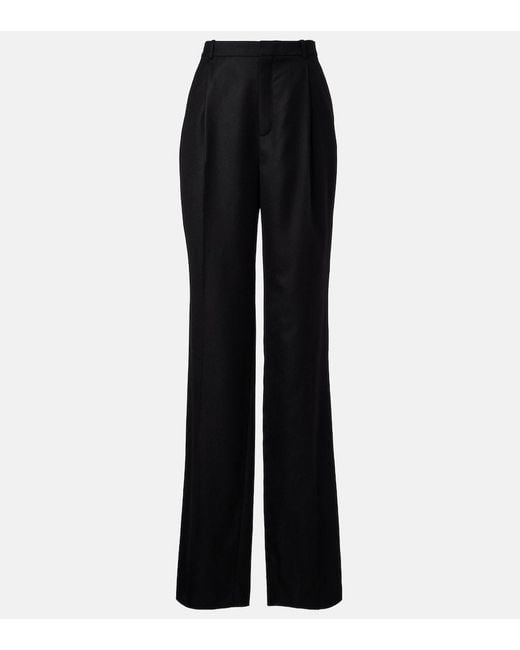 Saint Laurent Black High-Rise Cashmere Straight Pants
