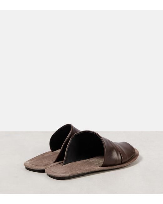 Brunello Cucinelli Brown Ruched Leather Slides
