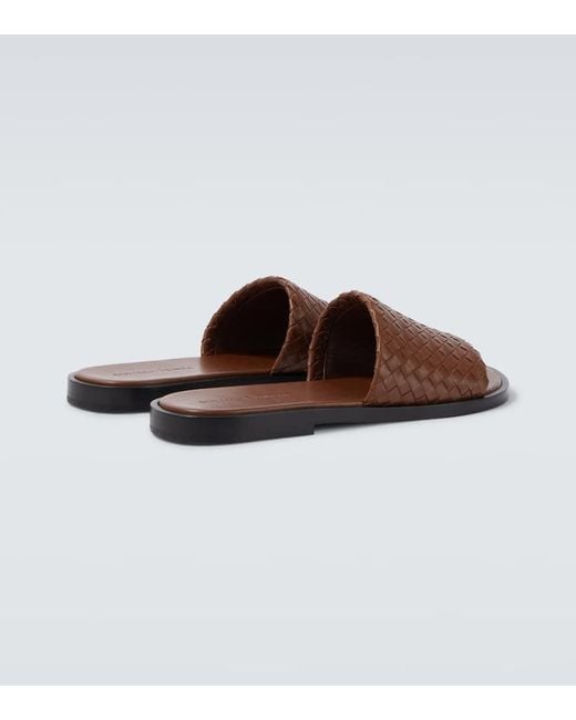 Bottega Veneta Brown Elio Intrecciato Leather Slides for men