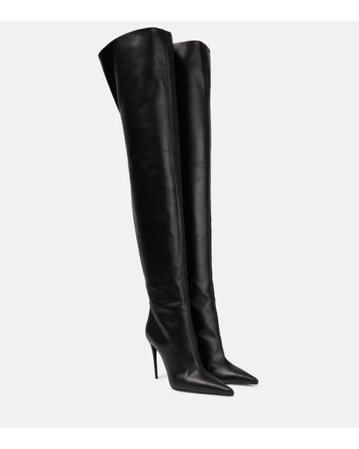 Dolce & Gabbana Black Over-the-knee Leather Boots With Garter Belt