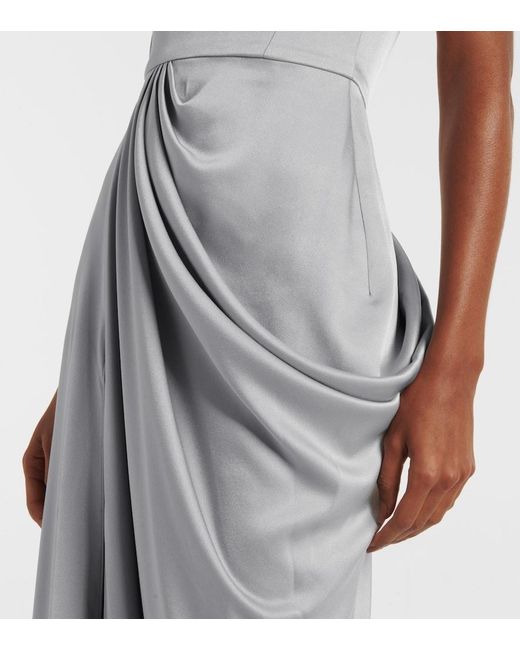 Alex Perry White Draped Satin Crepe Bustier Gown