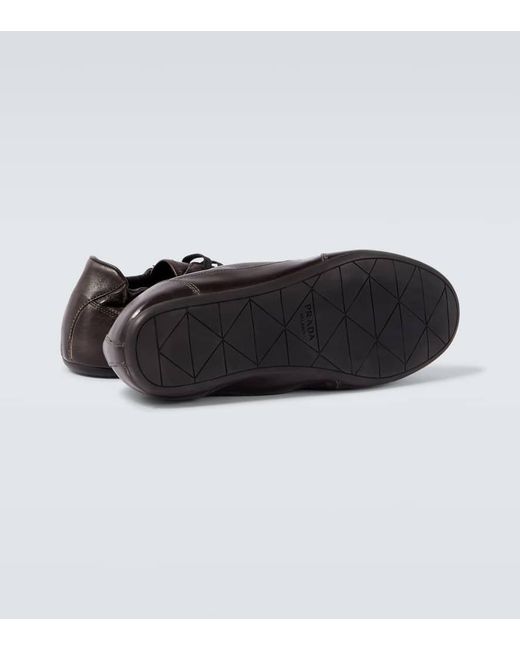Prada Brown Collapse Leather Sneakers for men