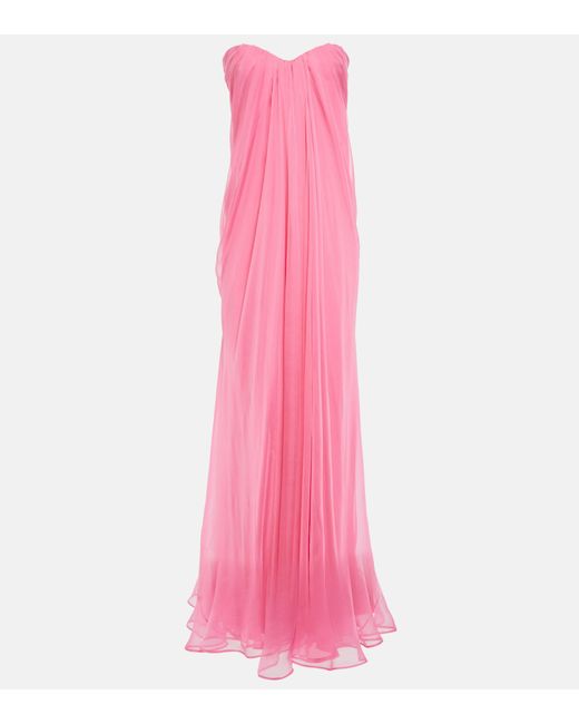 Alexander McQueen Silk Chiffon Gown in Pink | Lyst