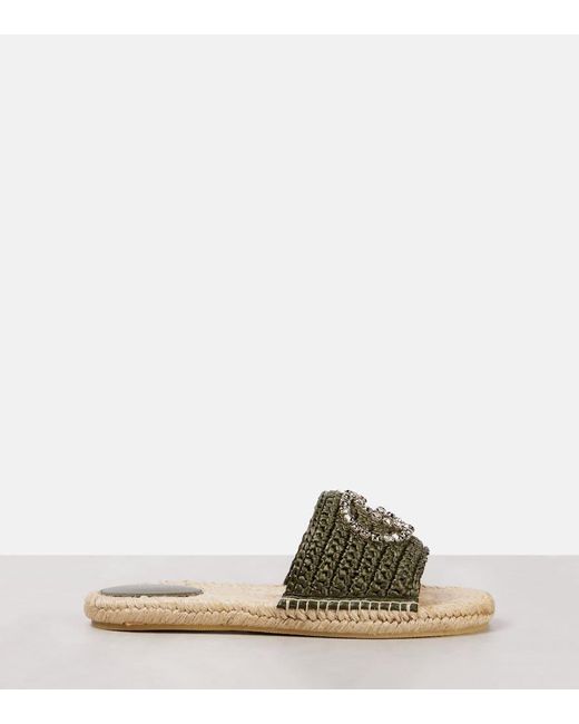 Gucci Brown Pantoletten Gg Aus Raffiabast Mit Kristallen