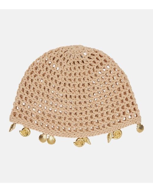 Oseree Natural Embellished Crochet Cotton Hat