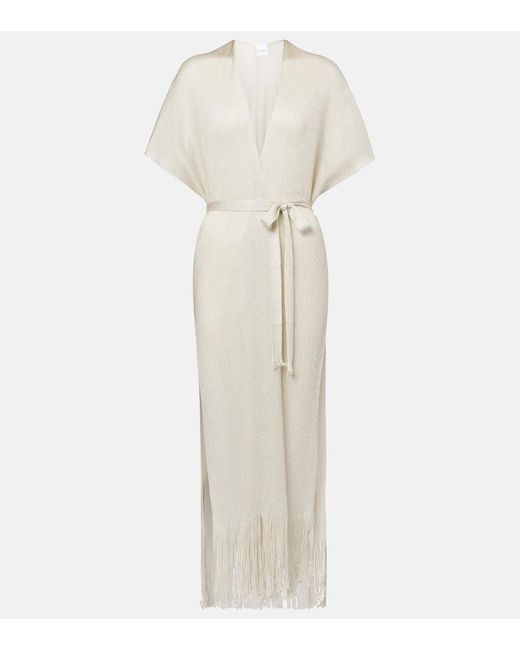 Max Mara White Zarelia Fringed Lame Kaftan